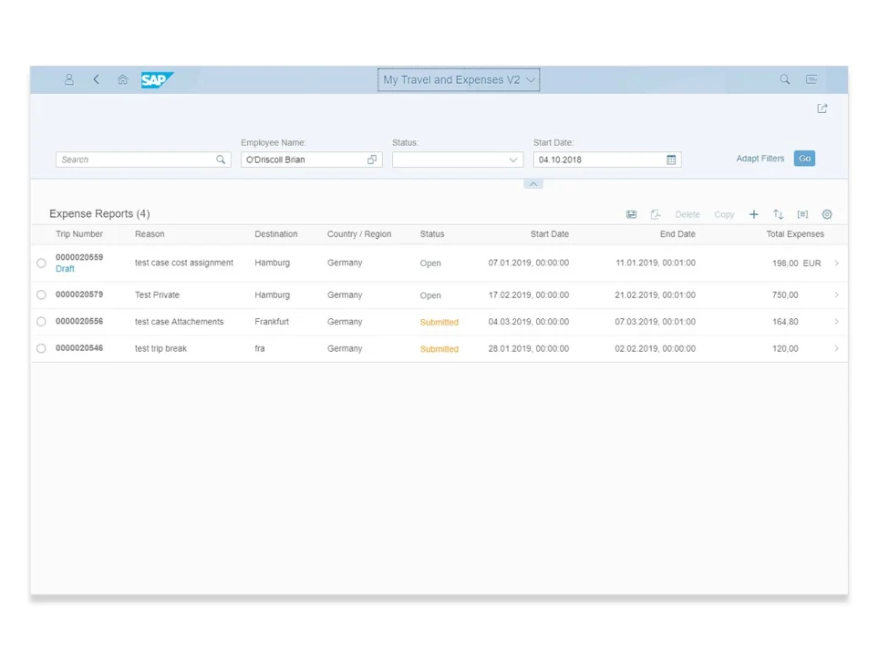 SAP Fiori My Travel and Expenses App SAP HR Fiori Apps Support and Services